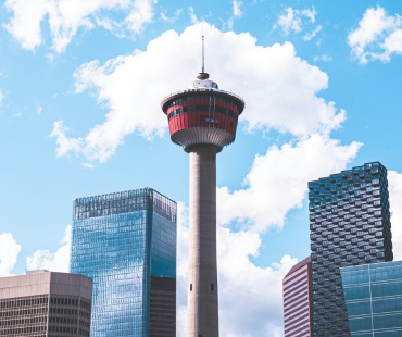 Blue skies with a view of the Calgary Tower Blue skies with a view of the Calgary Tower
