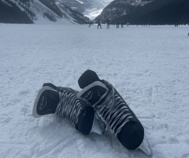A pair of ice skates on the frozen lake louise A pair of ice skates on the frozen lake louise