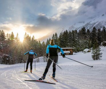 People skiing on nordic trails People skiing on nordic trails