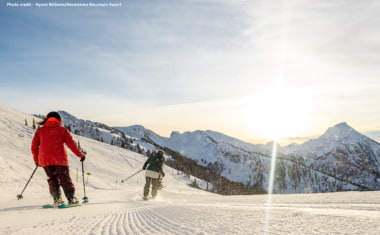 Skiers on a Groomed Run at Revelstoke
